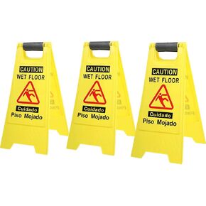 Wet Floor Sign 3 Pack Comfortable Hand Protection Upgrade Bilingual Warning Signs Yellow Collapsible Commercial Caution Wet Floor Sign
