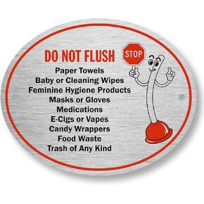SmartSign 4"x5" 'Do Not Flush Paper Towels/Baby Or Cleaning Wipes/Feminine Hygiene Products/Masks' Sign with Tape & Holes, Matte Finish, 32 mil Anodized Aluminum, Red/Black/White, USA-Made