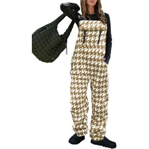 Yousify Women's Fleece Warm Overalls Winter Fuzzy Adjustable Strap Bib Overalls Loose Casual Jumpsuits with Pockets