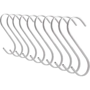 Flat S-Shaped Hanging Hooks - for Kitchen Utensils, Garage or Garden Tools, etc. - Heavy Duty Genuine Solid 304 Stainless Steel - Multi Purpose - This Kit Contains 10 Large Hooks
