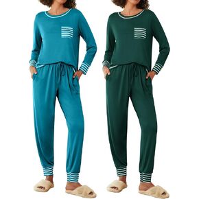 Ekouaer Womens Pajama Sets Long Sleeve Lounge Sets Soft Pj Jogger Set 2 Piece Sleepwear with Pockets