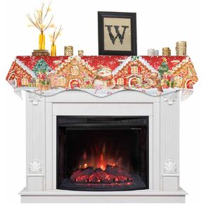 Christmas Table Runner Fireplace Dresser Scarf Mantle Decor, Gingerbread Man Snowman Holiday Fireplace Red Table Runner, Coffe Table Kitchen Dining Decoration for Home Holiday Party Decor,70x17in