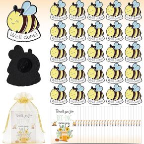 fiintrwa 50 Sets Bee Pins Employee Appreciation Gift for Coworker with Bee Lapel Pin Bee Badge Organza Bags and Thank You Cards