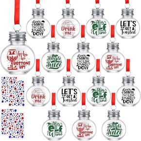 Aodaer 48 Pack Christmas Booze Balls Ornament Fillable Drink Balls with Stickers Clear Round Christmas Tree Decor Ball Water Bottle Bulbs Juice Bottles for Xmas Holiday Party DIY Crafts, Silver