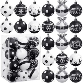 24 Pcs Christmas Polka Dot Ornaments Christmas Balls Decorative Hanging Plastic Christmas Ornaments for Xmas Trees Parties Holiday Decoration (White, Black)