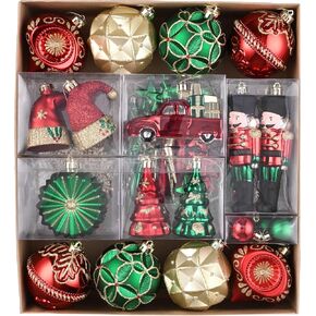 Valery Madelyn Christmas Tree Decorations Set, 80ct Red Green and Gold Shatterproof Christmas Ball Ornaments Bulk, Traditional Country Hanging Ornaments for Christmas Trees Xmas Holiday Decor