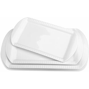 LIFVER Large Serving Platter Set, 16"/14"/12" 3-Piece White Porcelain Platters for Turkey and Food, Serving Dishes Oven Safe Dinner Plates, Serving Trays Perfect for Entertaining and Appetizers