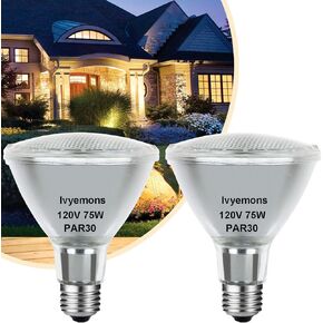 PAR30 Long Neck Halogen 75W 120V - 2 Pack PAR30 75W 120V Flood Bulb Warm White 2800K, PAR30 Dimmable E26 Base, High Output 800LM 75W PAR30 Halogen Bulb for Tracking Light, Recessed Light