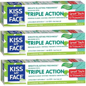Kiss My Face Triple Action Gel Fluoride Free Toothpaste, 4.5 Ounce (Pack of 3)