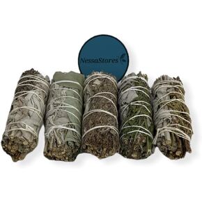 White Sage Mixture Smudge Sampler Kit 4" Bundles #JC-230 (1 Kit, 5 pcs Combination B)
