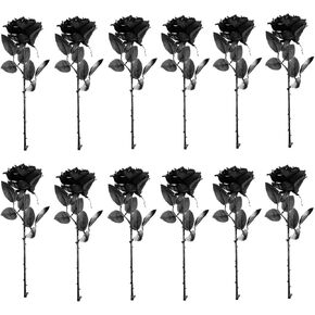 GISELA D 12Pcs Artificial Roses Bouquet Faux Black Roses Bundles Fake Rose Flowers Realistic Flowers Arrangements Halloween Decor (Black+Red12pcs)