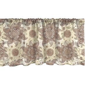Ambesonne Brown Paisley Window Valance, Continuous Tattoo Flowers Illustration in Autumn Tones, Curtain Valance for Kitchen Bedroom Decor with Rod Pocket, 54" X 12", Cream Paprika