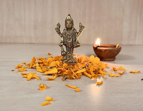 Lord Vishnu Small Brass Statue - Divine Décor, 3-inch Handcrafted Hindu Sculpture for Home Altar and Spiritual Spaces in Kuwait