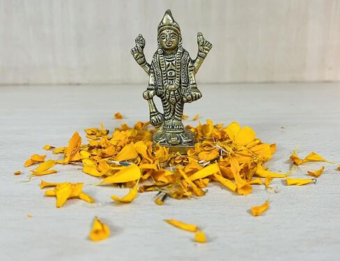 Lord Vishnu Small Brass Statue - Divine Décor, 3-inch Handcrafted Hindu Sculpture for Home Altar and Spiritual Spaces in Kuwait