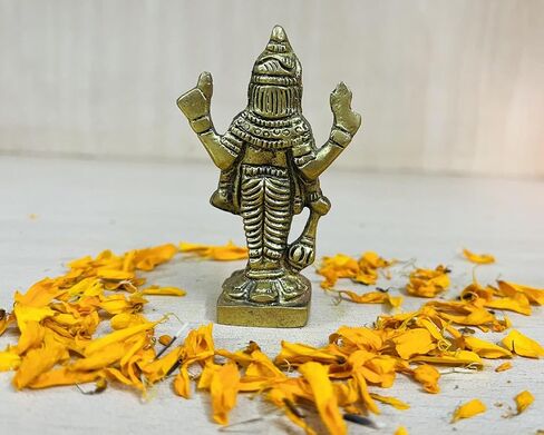 Lord Vishnu Small Brass Statue - Divine Décor, 3-inch Handcrafted Hindu Sculpture for Home Altar and Spiritual Spaces in Kuwait