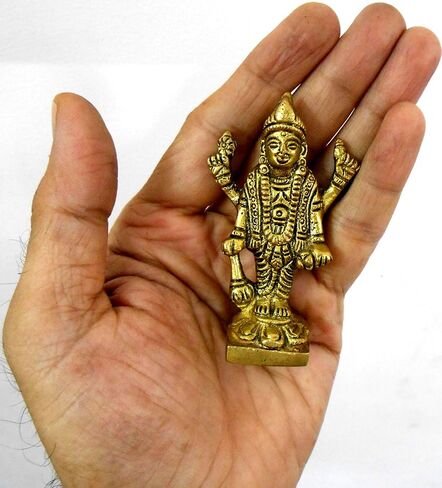 Lord Vishnu Small Brass Statue - Divine Décor, 3-inch Handcrafted Hindu Sculpture for Home Altar and Spiritual Spaces in Kuwait