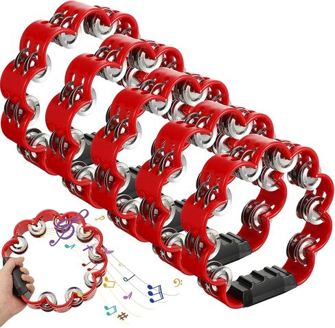 5 Pieces Petal Shaped Tambourine Plastic Percussion Tambourine Music Hand Bells for Musical Rhythm Instrument for Adults School Family Party Supplies, 5 Colors in Kuwait