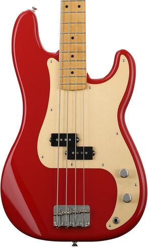 حزمة Fender Vintera 50s Precision Bass، داكوتا ريد + موستانج مايكرو أمبير + حامل معلق + كابل + مجموعة العناية in Kuwait