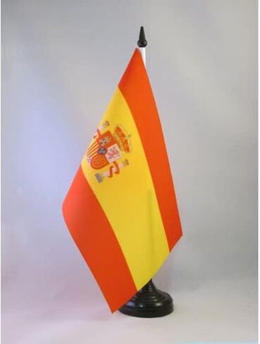 Spain Table Flag 5'' x 8'' - Spanish Desk Flag 21 x 14 cm - Black plastic stick and base - AZ FLAG in Saudi Arabia