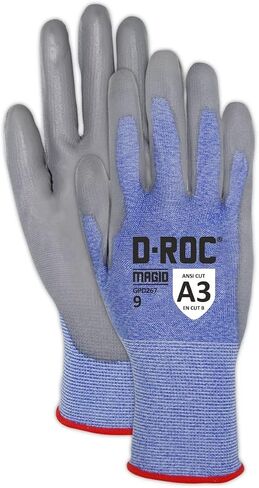 MAGID D-ROC Touchscreen 15-Gauge Cut Level A3 Work Gloves with Polyurethane Coating, 12 Pairs, Size 12/XXXL, Blue & Gray in Kuwait