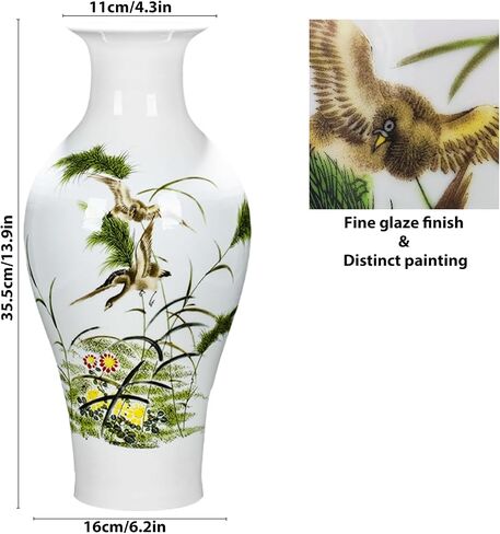 Handmade Chinese Porcelain Ceramic Vase, Flower Bottle, Vase for Dried Flowers, Home Decor, Large Vase for Living Room, High 13.8" (Flowers and Birds Picture) in Saudi Arabia