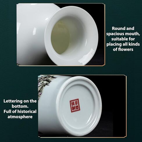 Handmade Chinese Porcelain Ceramic Vase, Flower Bottle, Vase for Dried Flowers, Home Decor, Large Vase for Living Room, High 13.8" (Flowers and Birds Picture) in Kuwait