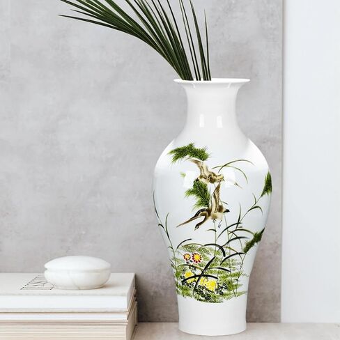 Handmade Chinese Porcelain Ceramic Vase, Flower Bottle, Vase for Dried Flowers, Home Decor, Large Vase for Living Room, High 13.8" (Flowers and Birds Picture) in Saudi Arabia