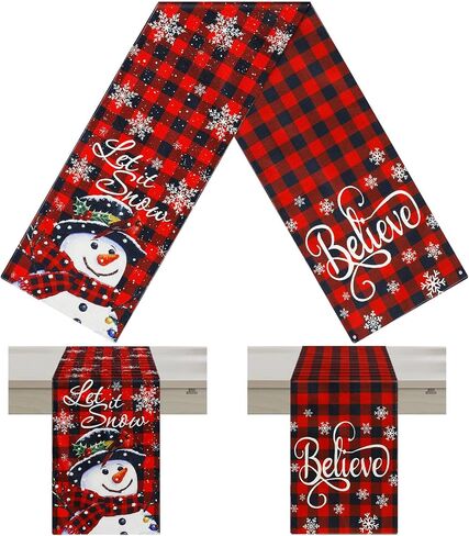 Christmas Table Runner Red and Black Buffalo Plaid Table Runner Decor Double Sided Snowflake Christmas Runner for Table Believe Let It Snow Xmas Holiday Kitchen Dining Table Decoration, 12 x 72 Inch in Saudi Arabia