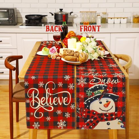 Christmas Table Runner Red and Black Buffalo Plaid Table Runner Decor Double Sided Snowflake Christmas Runner for Table Believe Let It Snow Xmas Holiday Kitchen Dining Table Decoration, 12 x 72 Inch in Saudi Arabia