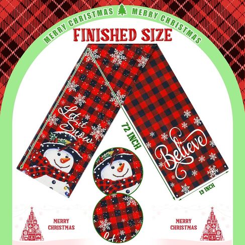 Christmas Table Runner Red and Black Buffalo Plaid Table Runner Decor Double Sided Snowflake Christmas Runner for Table Believe Let It Snow Xmas Holiday Kitchen Dining Table Decoration, 12 x 72 Inch in Saudi Arabia