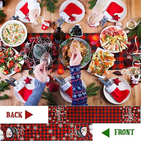 Christmas Table Runner Red and Black Buffalo Plaid Table Runner Decor Double Sided Snowflake Christmas Runner for Table Believe Let It Snow Xmas Holiday Kitchen Dining Table Decoration, 12 x 72 Inch in Saudi Arabia