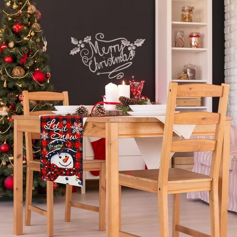 Christmas Table Runner Red and Black Buffalo Plaid Table Runner Decor Double Sided Snowflake Christmas Runner for Table Believe Let It Snow Xmas Holiday Kitchen Dining Table Decoration, 12 x 72 Inch in Saudi Arabia