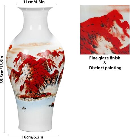 Handmade Chinese Porcelain Ceramic Vase, Flower Bottle, Vase for Dried Flowers, Home Decor, Large Vase for Living Room, High 13.8" (Flowers and Birds Picture) in Saudi Arabia