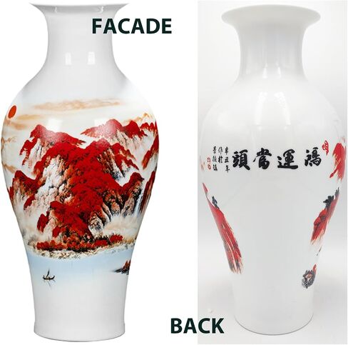 Handmade Chinese Porcelain Ceramic Vase, Flower Bottle, Vase for Dried Flowers, Home Decor, Large Vase for Living Room, High 13.8" (Flowers and Birds Picture) in Saudi Arabia