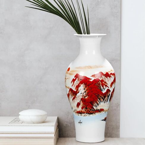 Handmade Chinese Porcelain Ceramic Vase, Flower Bottle, Vase for Dried Flowers, Home Decor, Large Vase for Living Room, High 13.8" (Flowers and Birds Picture) in Saudi Arabia