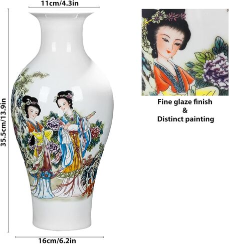 Handmade Chinese Porcelain Ceramic Vase, Flower Bottle, Vase for Dried Flowers, Home Decor, Large Vase for Living Room, High 13.8" (Flowers and Birds Picture) in Saudi Arabia