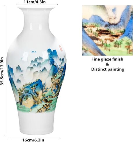 Handmade Chinese Porcelain Ceramic Vase, Flower Bottle, Vase for Dried Flowers, Home Decor, Large Vase for Living Room, High 13.8" (Flowers and Birds Picture) in Kuwait
