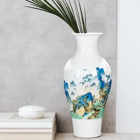 Handmade Chinese Porcelain Ceramic Vase, Flower Bottle, Vase for Dried Flowers, Home Decor, Large Vase for Living Room, High 13.8" (Flowers and Birds Picture) in Kuwait