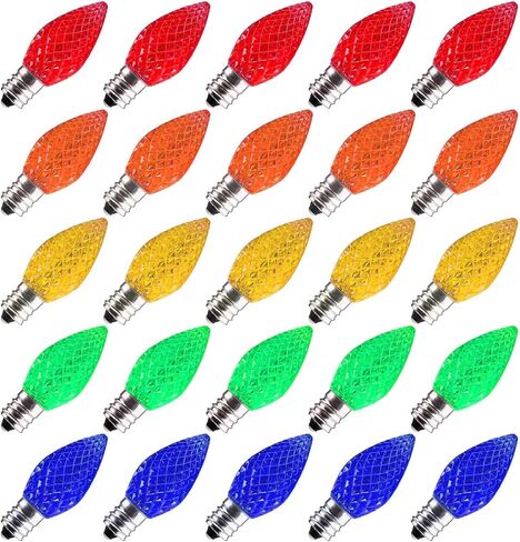 25 Pack C7 Led Replacement Christmas Light Bulb, C7 Shatterproof Led Bulbs for Christmas String Lights, E12 Candelabra Base, Commercial Grade Dimmable Holiday Bulbs, Warm White in Kuwait