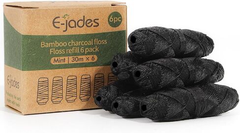 عبوات خيط تنظيف الأسنان المصنوعة من فحم الخيزران القابل للتحلل البيولوجي | إعادة ملء 6 عبوات | 6 × 30 م، نباتي، صديق للبيئة، العناية بالفم الطبيعية العضوية، صفر نفايات، خالي من البلاستيك، لم يتم الإساءة إلى الحيوانات لتصنيعه، مقاوم للتمزيق. in Kuwait