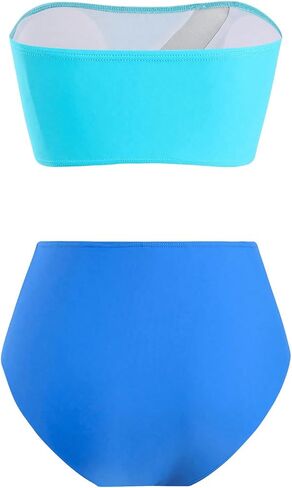 MakeMeChic Women's Two Piece Bandeau Swimsuit Colorblock Mesh High Waisted Bikini Sets in Saudi Arabia