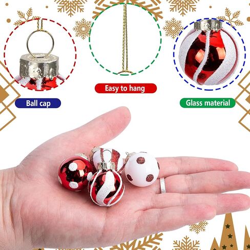 Watayo 24 Pcs Christmas Candy Balls Glass Ornaments- Mini Glass Candy Balls Hanging Ornament- Sweet Red White Candy Balls Ornaments for Christmas Tree Holiday Party Decoration in Kuwait