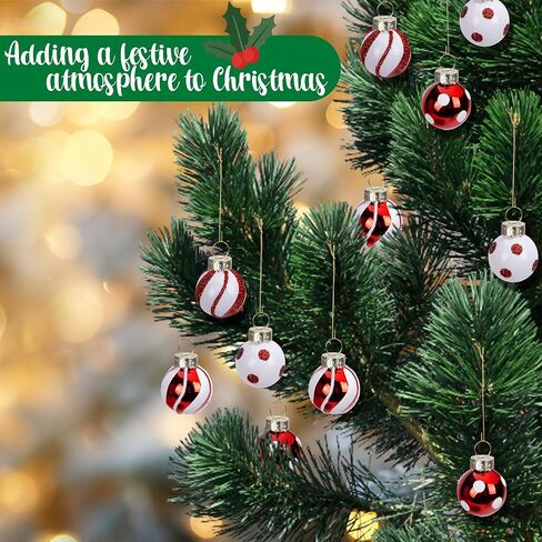 Watayo 24 Pcs Christmas Candy Balls Glass Ornaments- Mini Glass Candy Balls Hanging Ornament- Sweet Red White Candy Balls Ornaments for Christmas Tree Holiday Party Decoration in Kuwait
