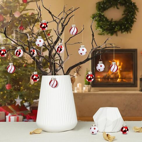 Watayo 24 Pcs Christmas Candy Balls Glass Ornaments- Mini Glass Candy Balls Hanging Ornament- Sweet Red White Candy Balls Ornaments for Christmas Tree Holiday Party Decoration in Kuwait