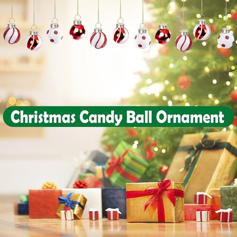 Watayo 24 Pcs Christmas Candy Balls Glass Ornaments- Mini Glass Candy Balls Hanging Ornament- Sweet Red White Candy Balls Ornaments for Christmas Tree Holiday Party Decoration in Kuwait