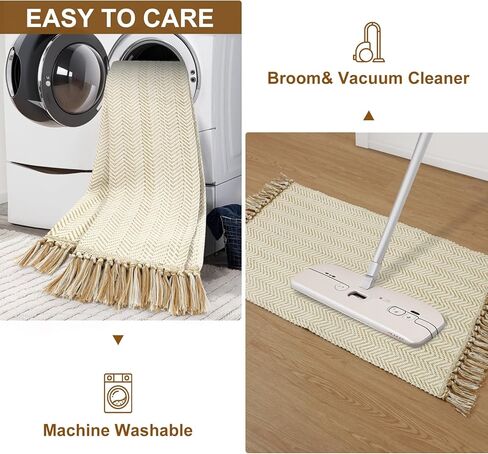 LEEVAN Runner Rug for Hallways, Washable Kitchen Runner Rug with Tassel Green 2'x 6' Runner Rugs, Woven Kitchen Runner Rug for Bedroom, Laundry, Bathroom in Kuwait