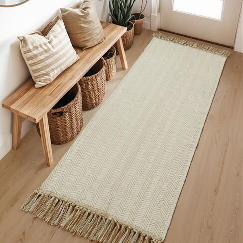 LEEVAN Runner Rug for Hallways, Washable Kitchen Runner Rug with Tassel Green 2'x 6' Runner Rugs, Woven Kitchen Runner Rug for Bedroom, Laundry, Bathroom in Kuwait