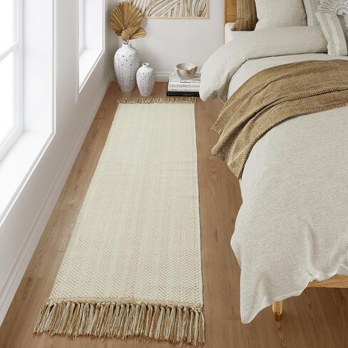 LEEVAN Runner Rug for Hallways, Washable Kitchen Runner Rug with Tassel Green 2'x 6' Runner Rugs, Woven Kitchen Runner Rug for Bedroom, Laundry, Bathroom in Kuwait