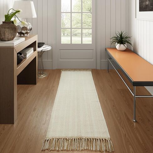 LEEVAN Runner Rug for Hallways, Washable Kitchen Runner Rug with Tassel Green 2'x 6' Runner Rugs, Woven Kitchen Runner Rug for Bedroom, Laundry, Bathroom in Kuwait