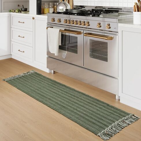 LEEVAN Runner Rug for Hallways, Washable Kitchen Runner Rug with Tassel Green 2'x 6' Runner Rugs, Woven Kitchen Runner Rug for Bedroom, Laundry, Bathroom in Saudi Arabia